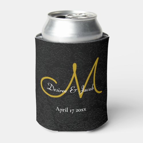 Simple Black White Gold Elegant Wedding Monogram Can Cooler