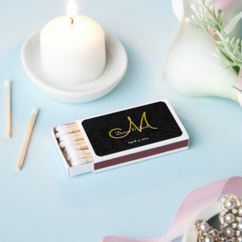 Simple Black White Gold Elegant Wedding Monogram Matchboxes