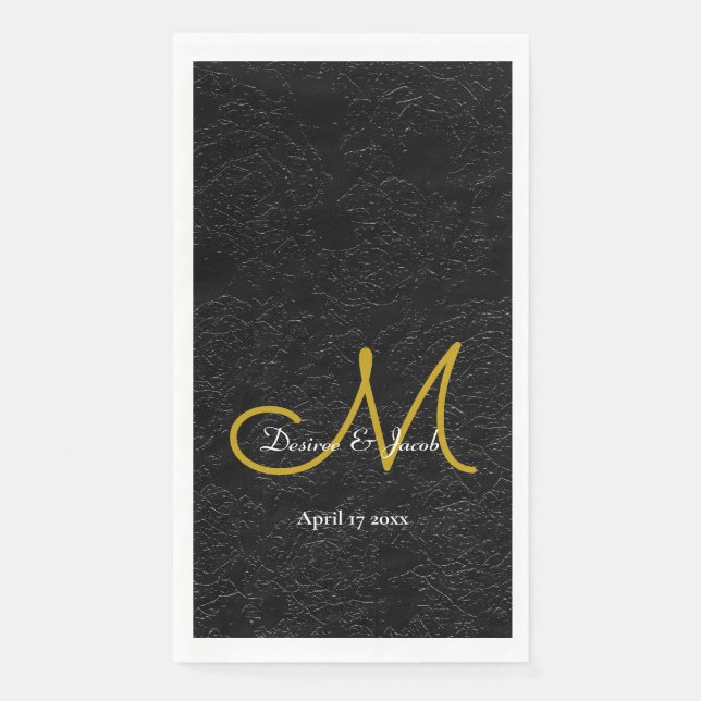 Simple Black White Gold Elegant Wedding Monogram Paper Guest Towels (Front)