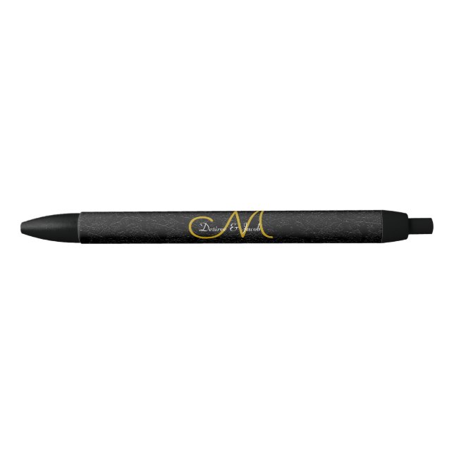 Simple Black White Gold Elegant Wedding Monogram Pen (Front)
