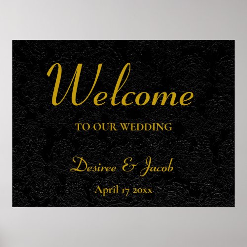 Simple Black White Gold Elegant Welcome Wedding Poster