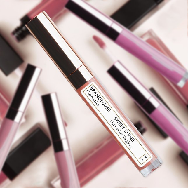 Simple Black & White Gold Glitter Lip Gloss Brand Labels (Creator Uploaded)