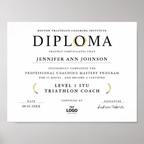 Simple Black White Grad Diploma With Gold Laurel Poster
