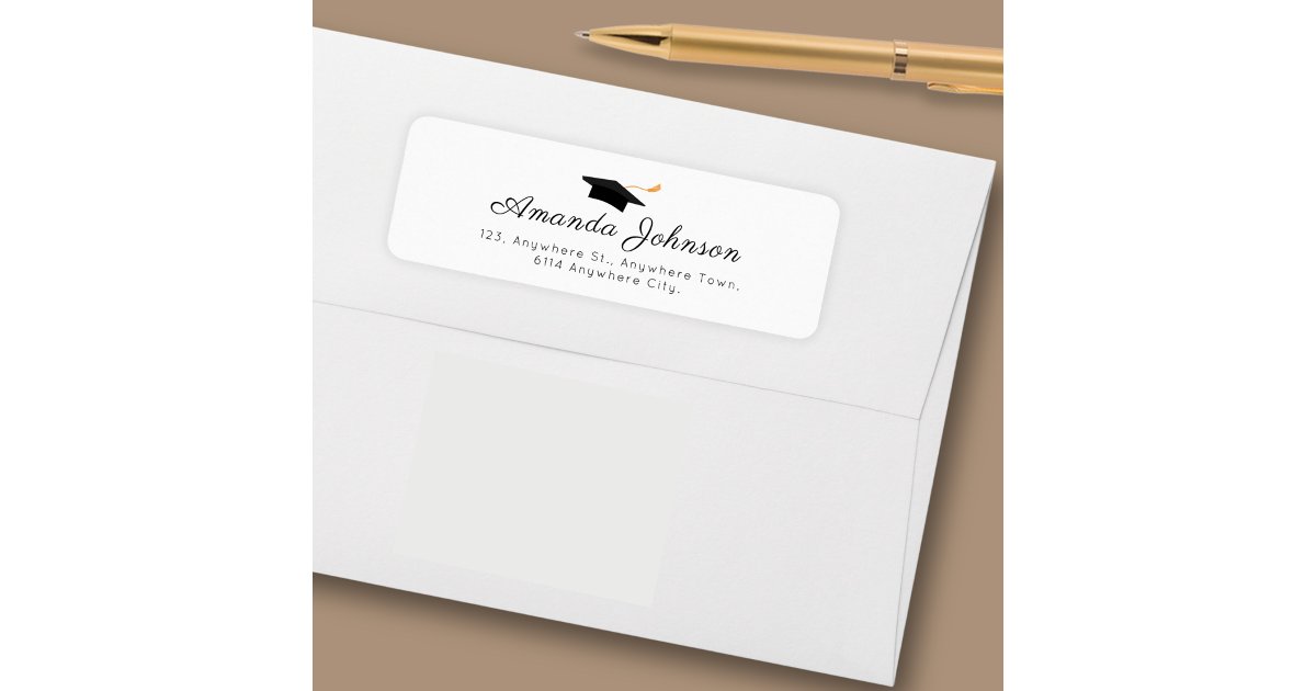 Simple Black White Graduate Cap Graduation Label | Zazzle