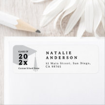 Simple Black & White Graduation Hat Return Address