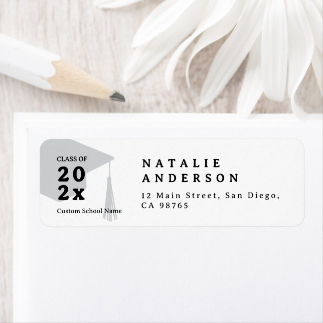 Simple Black & White Graduation Hat Return Address Label (Insitu)