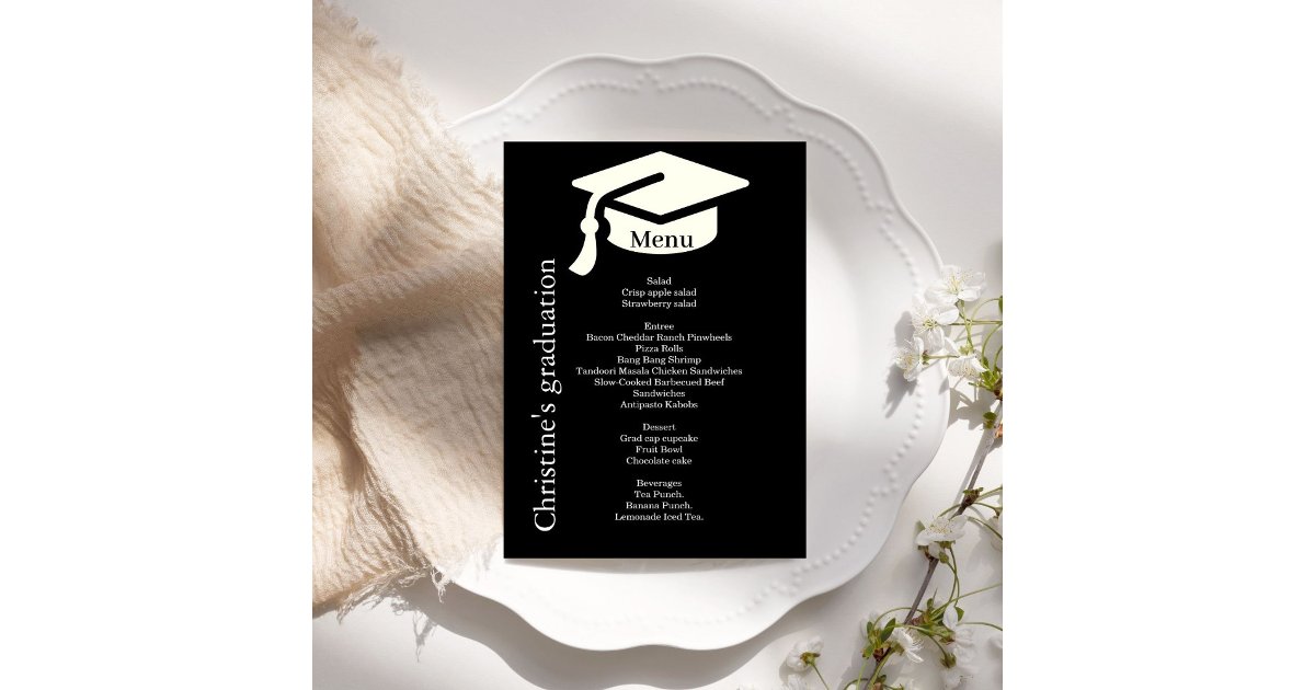 Simple black & white Graduation party dinner menu | Zazzle
