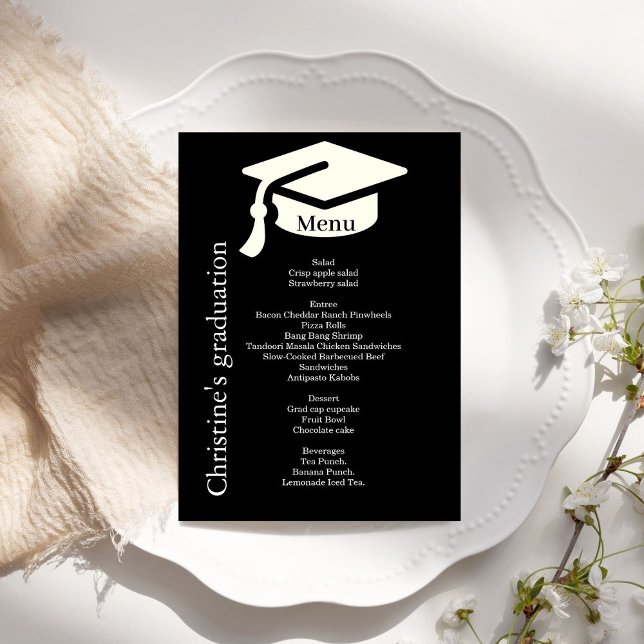 Simple black & white Graduation party dinner menu (Creator Uploaded)