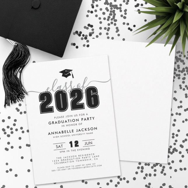 Simple Black White Graduation Party Invitation (Simple Modern Black White Graduation Party Invitation)