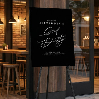 Simple Black White Graduation Party Welcome Sign