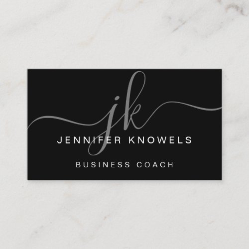 Simple Black White Grey Elegant Monogram Script  Business Card