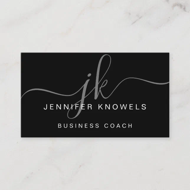 Simple Black White Grey Elegant Monogram Script Business Card | Zazzle