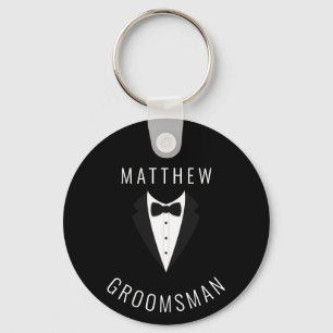 Simple Black White Groomsman Personalized Wedding Keychain