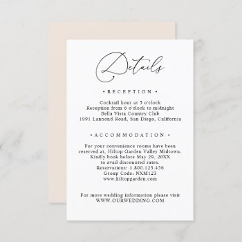 Simple Black & White Guest Info Wedding Details Enclosure Card by PeachBloome at Zazzle