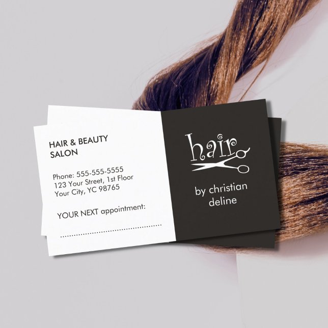 Simple Black White Hair Stylist Appointment Card (Creator Uploaded)