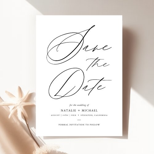 Simple Black  White Hand Lettered Script Wedding Save The Date