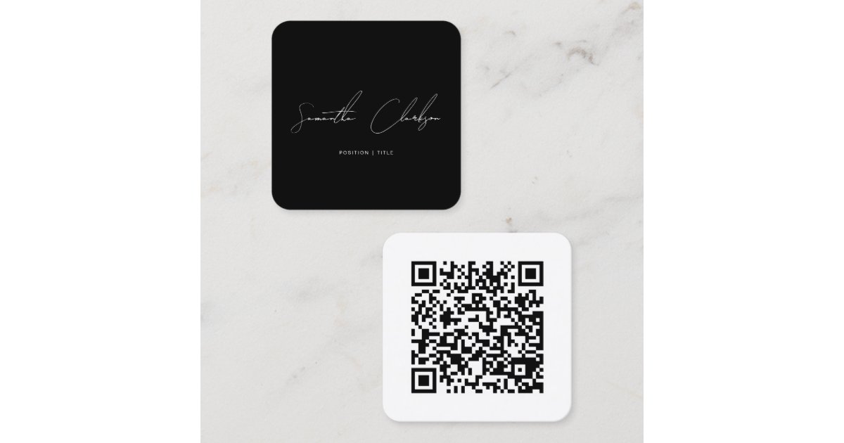 Simple Black & White Handwritten Script QR Code Square Business Card ...