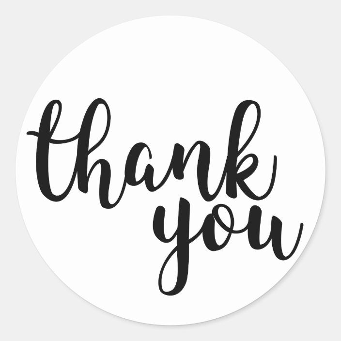 Simple Black & White Handwritten Script Thank You Classic Round Sticker