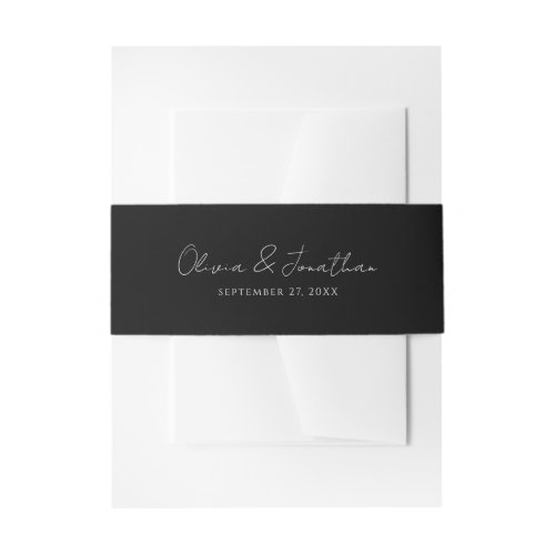 Simple Black White Handwritten Script Wedding Invitation Belly Band