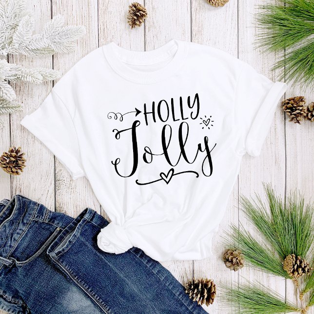 Simple Black White Holly Jolly Christmas Women's T-Shirt (Creator Uploaded)