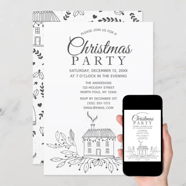 Simple Black White House Christmas Party Invitation Zazzle