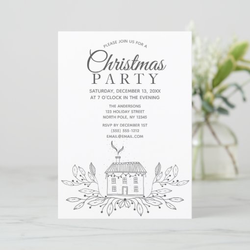 Simple Black White House Christmas Party Invitation Zazzle