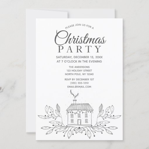 Simple Black White House Christmas Party Invitation Zazzle