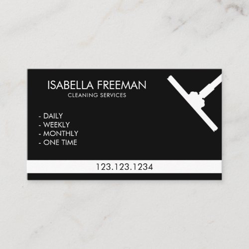 Simple Black  White Housekeeper Cleaning Service Business Card