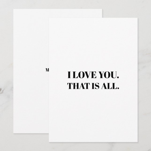 Simple Black White I Love You Valentine's Day Holiday Card (Front/Back)