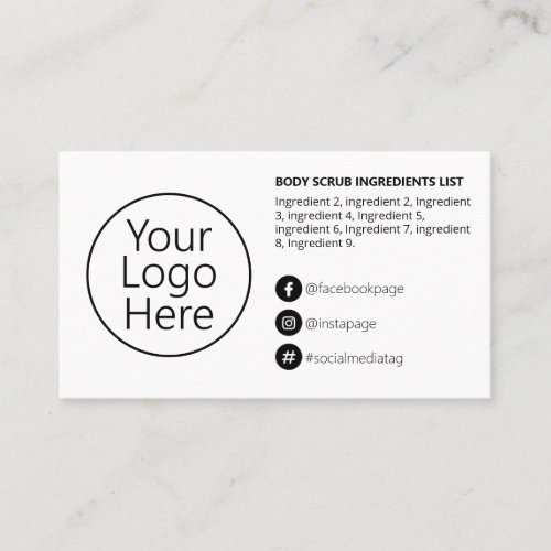 Simple Black White Ingredients Instructions Logo Business Card