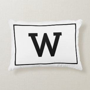 Simple Black White Initial Monogram Accent Pillow