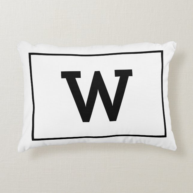 Simple Black White Initial Monogram Accent Pillow (Front)