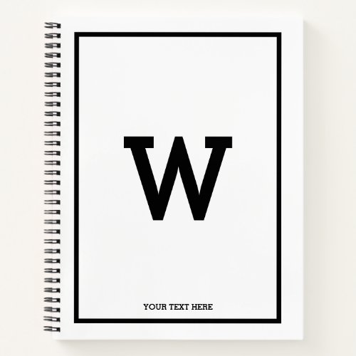 Simple Black White Initial Monogram Sketchbook Notebook