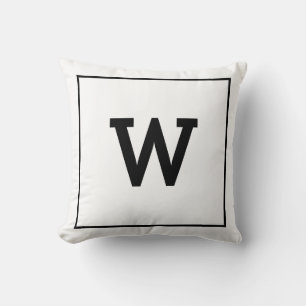 Simple Black White Initial Monogram Throw Pillow
