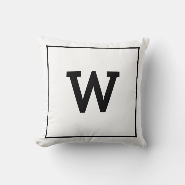 Simple Black White Initial Monogram Throw Pillow (Front)