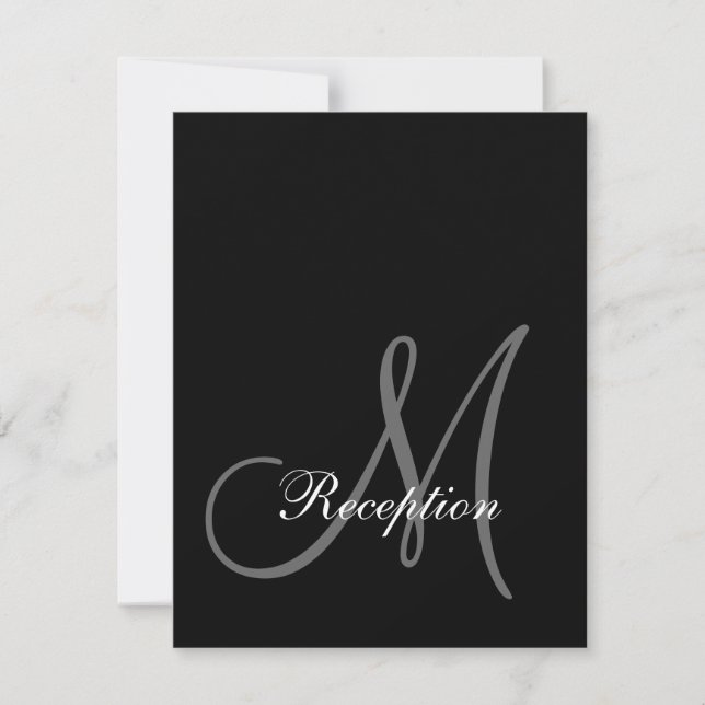 Simple Black, White Initial Wedding Reception Card (Front)
