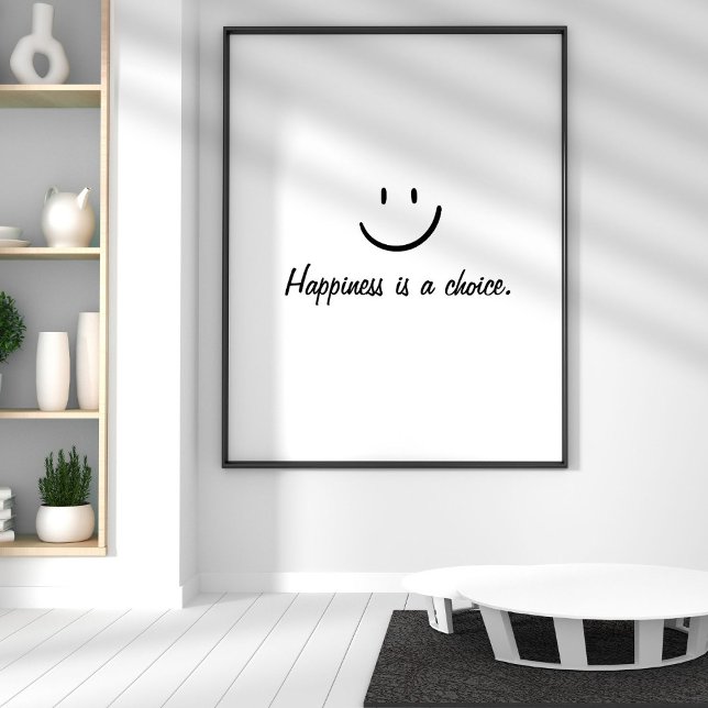 Simple Black White Inspirational Happiness Quote Poster (Creator Uploaded)