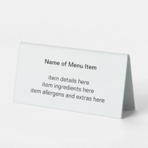 Simple Black White Item Description Menu Table Tent