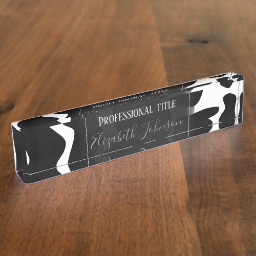 Simple Black  white Large cow spots Animal print Desk Name Plate