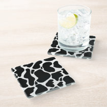 Simple Black & white Large cow spots Animal print Glass Coaster