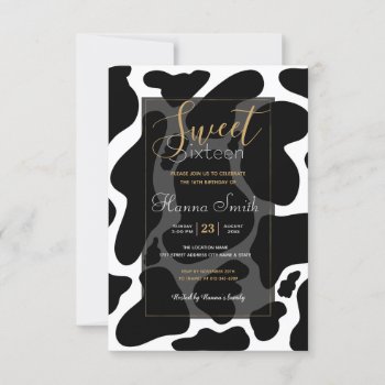 Simple Black & White Large Cow Spots Animal Print Invitation by Trendy_arT at Zazzle