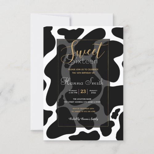 Simple Black  white Large cow spots Animal print Invitation