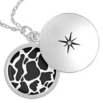 Simple Black & white Large cow spots Animal print Locket Necklace