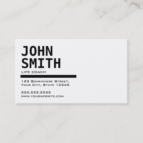 Simple Black  White Life Coach Business Card