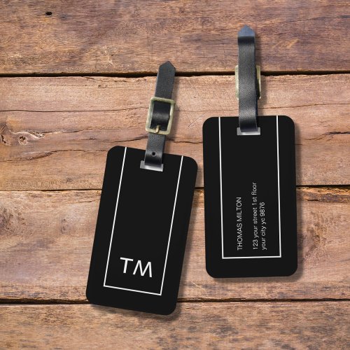 Simple Black White Lines Bold Monogram Luggage Tag