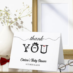 Simple Black & White Little Gentleman Baby Shower Letterpress Thank You Card