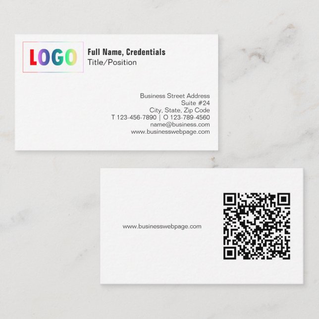 Simple Black, White Logo and QR Code Business Card (Front/Back)