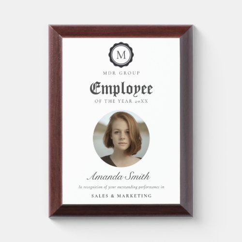 Simple Black White Logo Photo Employee Recognition Award Plaque