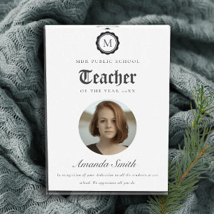 Simple Black White Logo Photo Teacher of The Year Acrylic Award