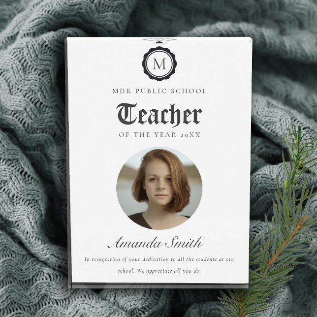 Simple Black White Logo Photo Teacher of The Year Acrylic Award (Creator Uploaded)